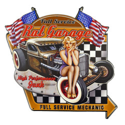 Blechschild Rat Garage Pin Up Girl